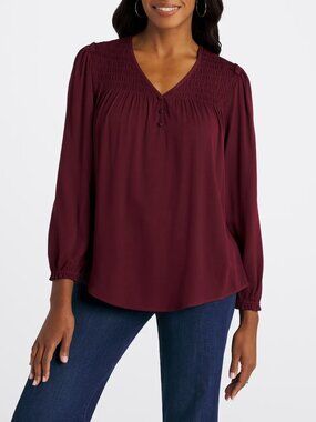 Monday Fun Kayla Button detail Blouse L Burgundy Like New